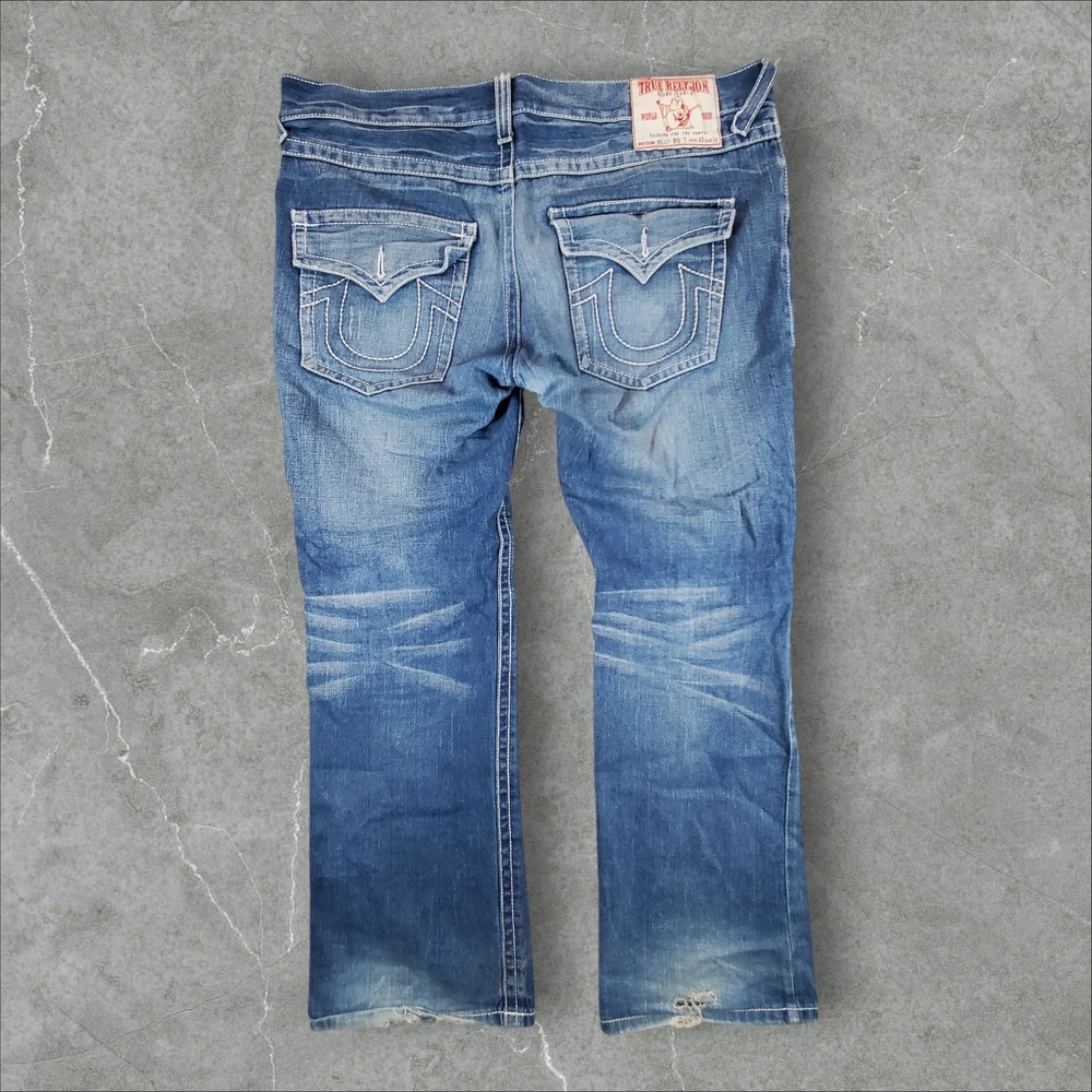True Religion Billy Big T Jeans Mens 40x34 Blue Straight Leg Contrast Stitch USA